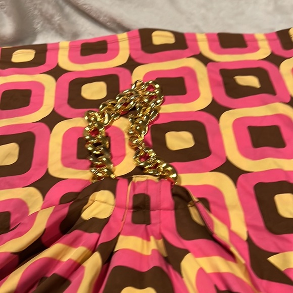 INC size large brown, pink, and yellow halter gold chain accent at neck - Picture 5 of 5